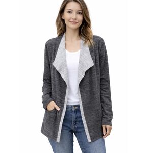 Eileen Fisher Cotton Open Front Drape Cardigan Gray Lagenlook Minimalist  L-Plus